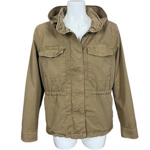 GAP Mission Tan Stretch Twill Military Jacket with Packable Hood Large